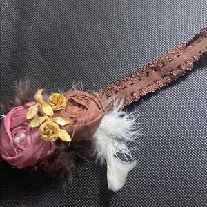 Elegant Brown and Pink Headband with Floral Accents
